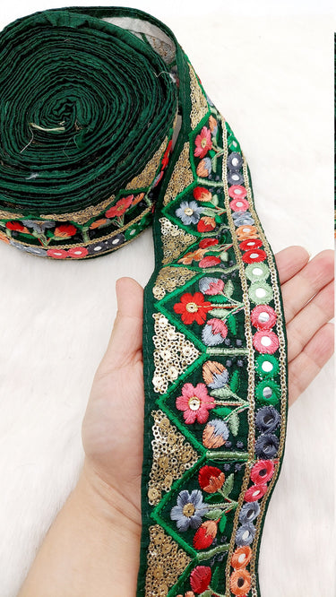 Floral Embroidered Velvet Trim Indian Sari Border, Sequin Trimming, Sequinned Lace